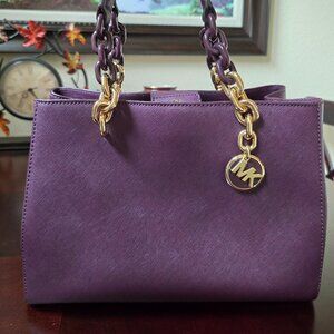 Michael Kors Cynthia Medium Convertible Purple Leather Satchel